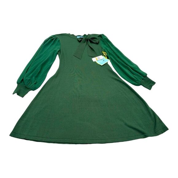 Cece Small Green Dress withh Sheer Sleeves and Bow - Picture 1 of 10